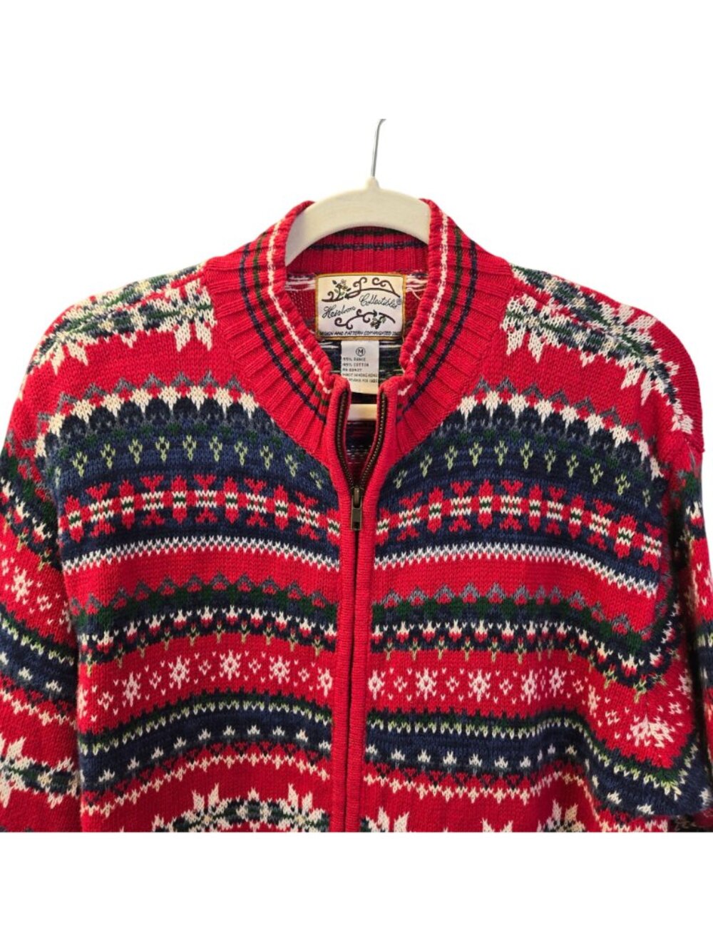 Heirloom Collectibles Fair Isle Print Full Zip Cardigan Sweater Size Medium - Picture 4 of 4